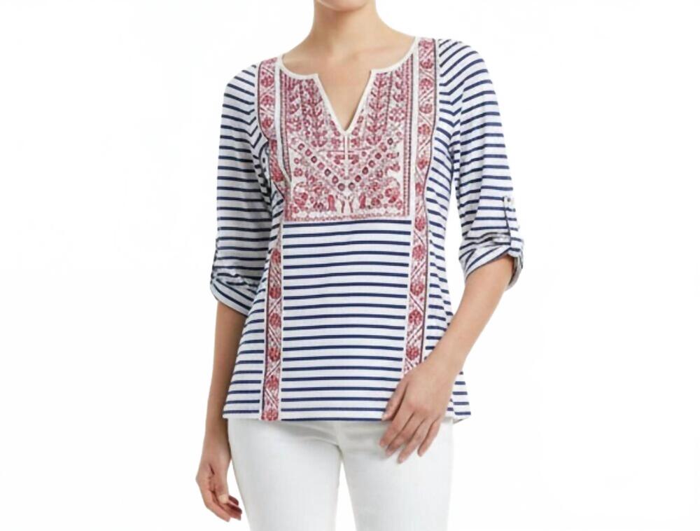 NEW TINY print striped convertible sleeve top in white multi
